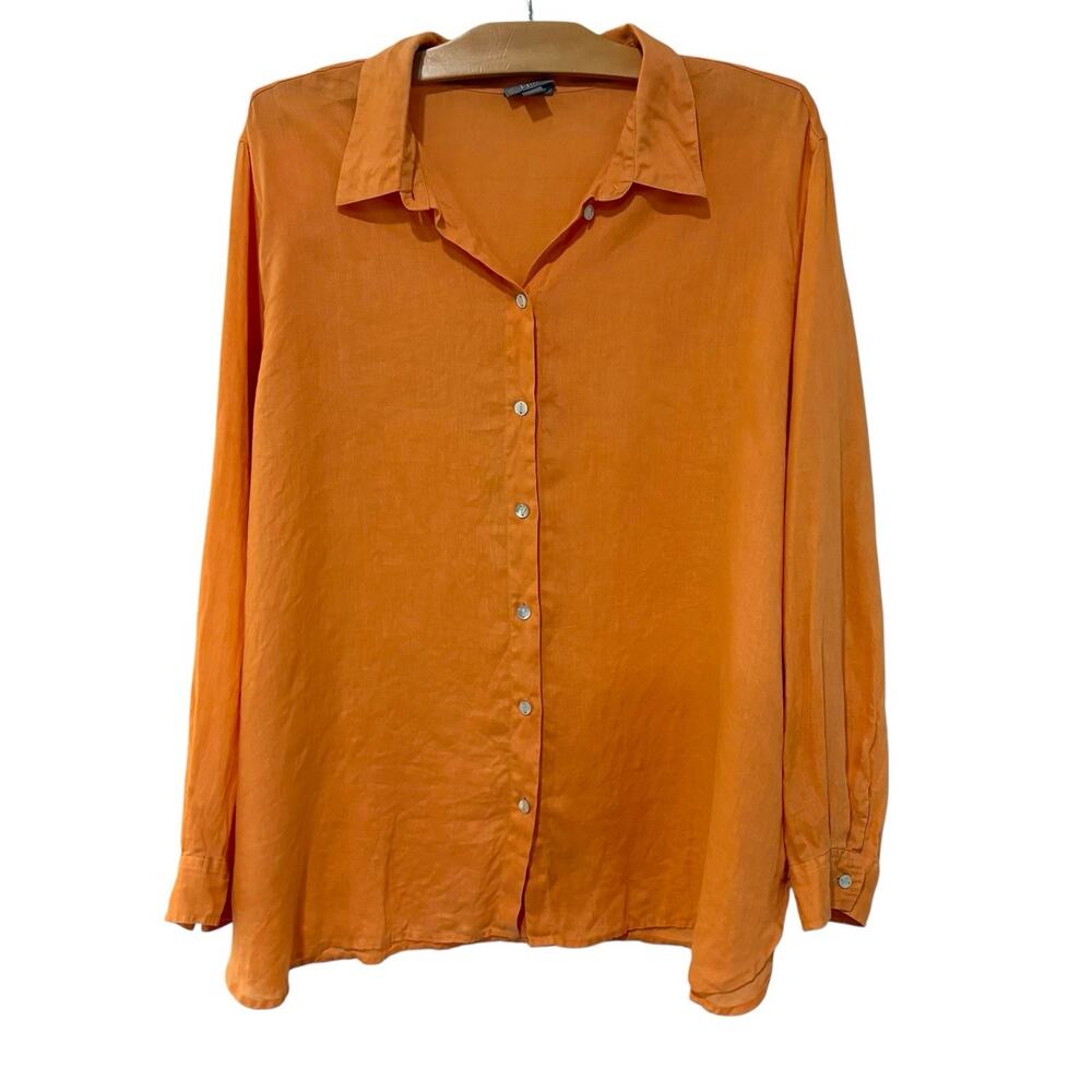 J. Jill | Top Linen Orange Long Sleeve Button Front Casual Vacation- Size XL